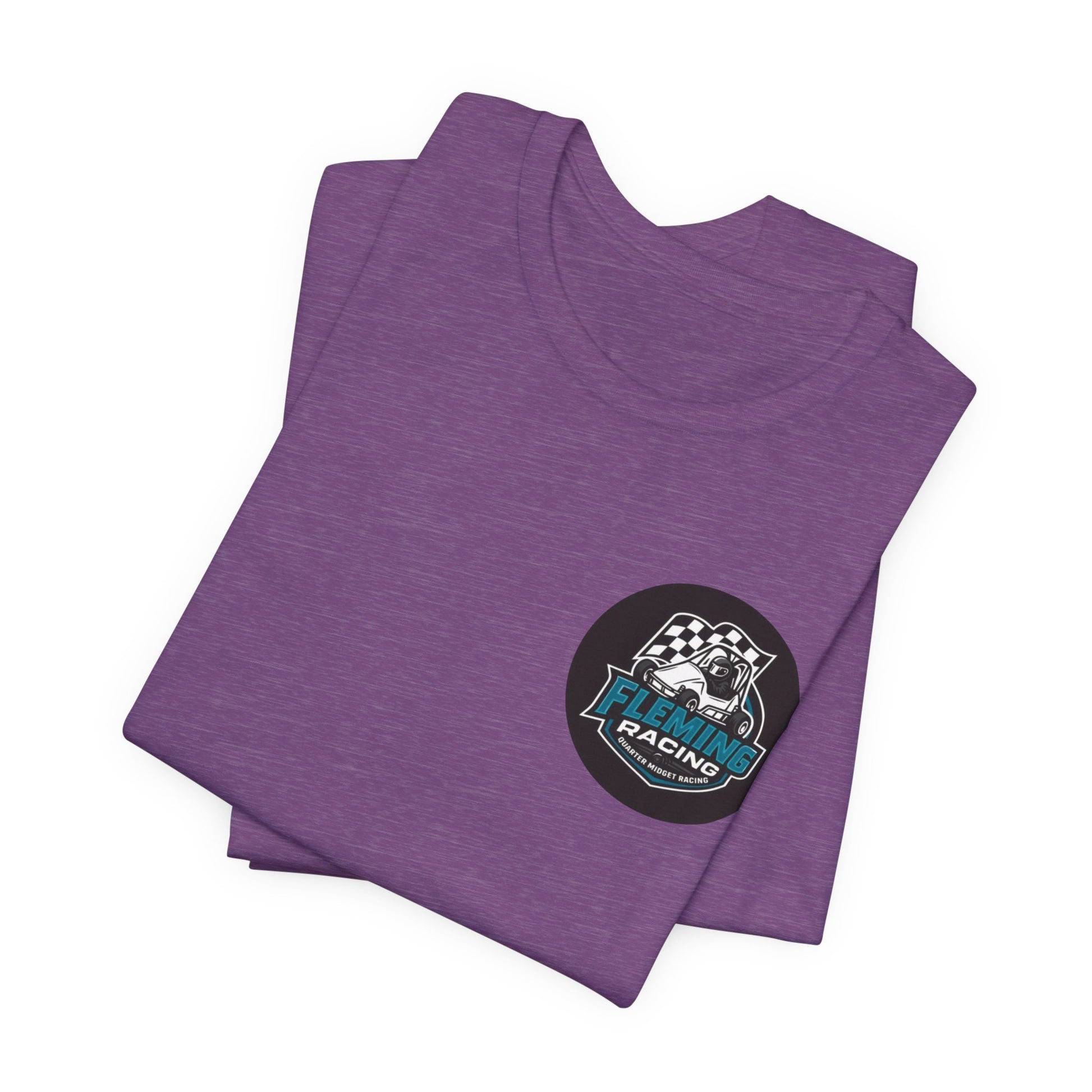 Purple racing logo T-shirts, folded pair, with small circular chest emblem