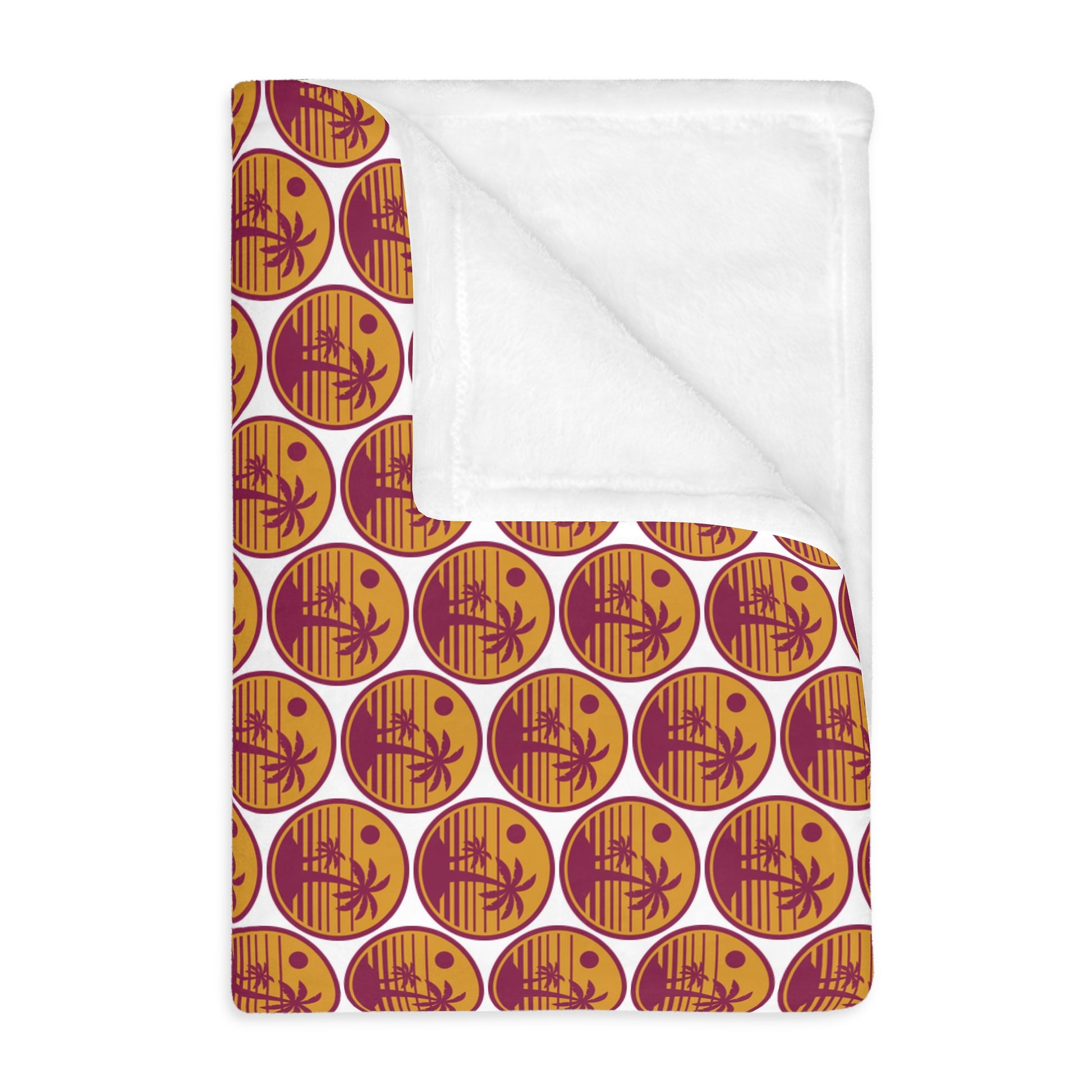Velveteen throw blanket with orange and burgundy pumpkin circle pattern