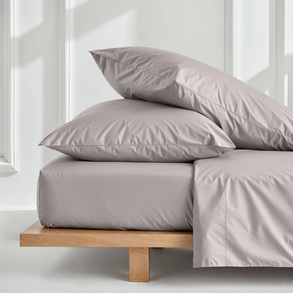 Luxe sateen pillowcase set, taupe with smooth envelope closure style
