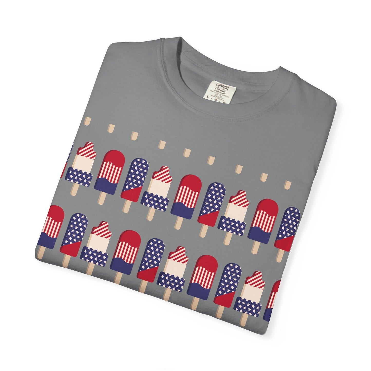 Gray graphic T-shirt with American flag popsicle row print
