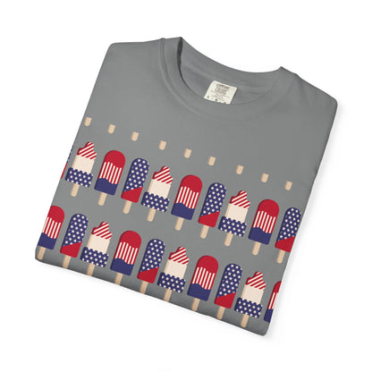 Gray graphic T-shirt with American flag popsicle row print