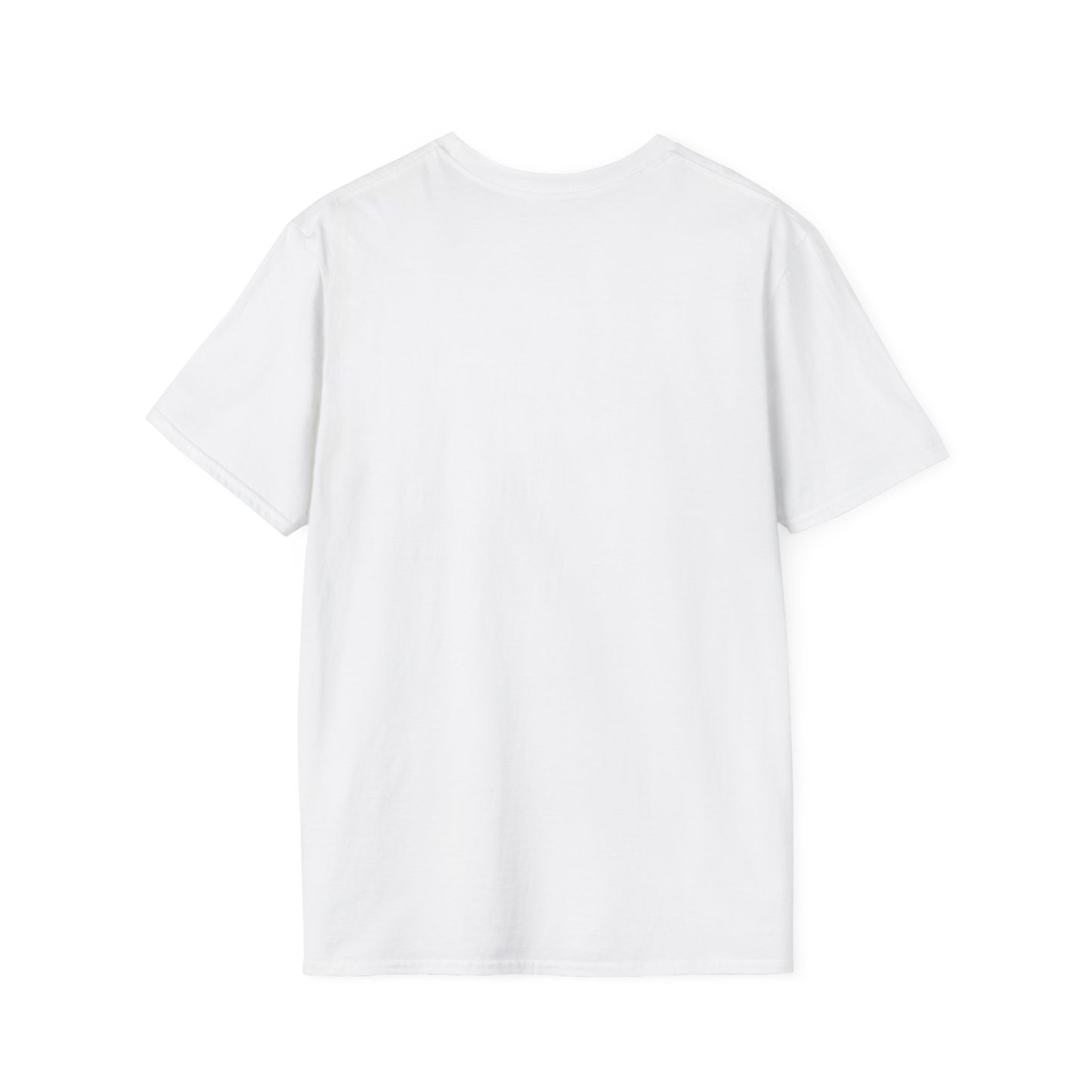 White crew-neck T-shirt with no graphic on the back, short sleeves