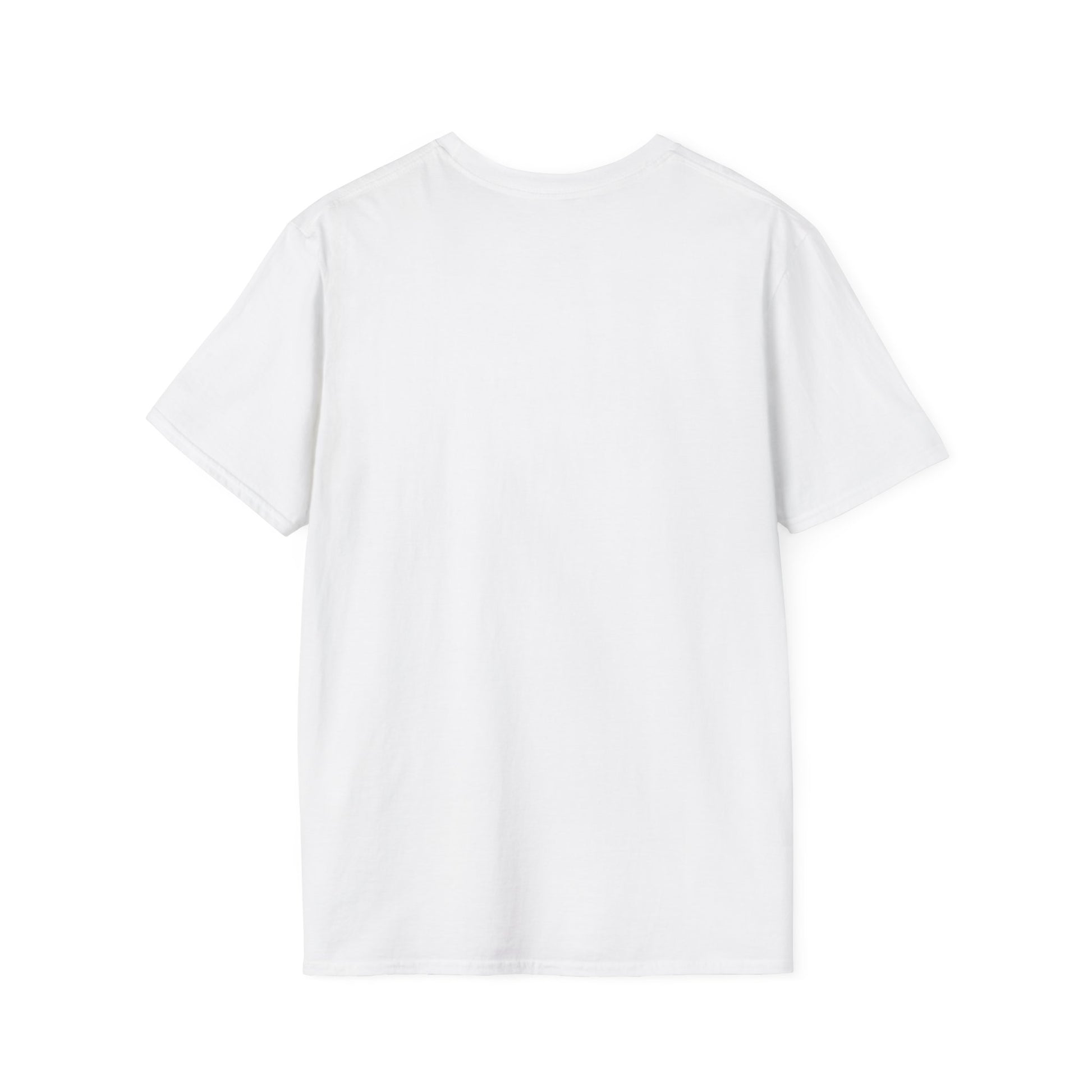 White crew-neck T-shirt with no graphic on the back, short sleeves