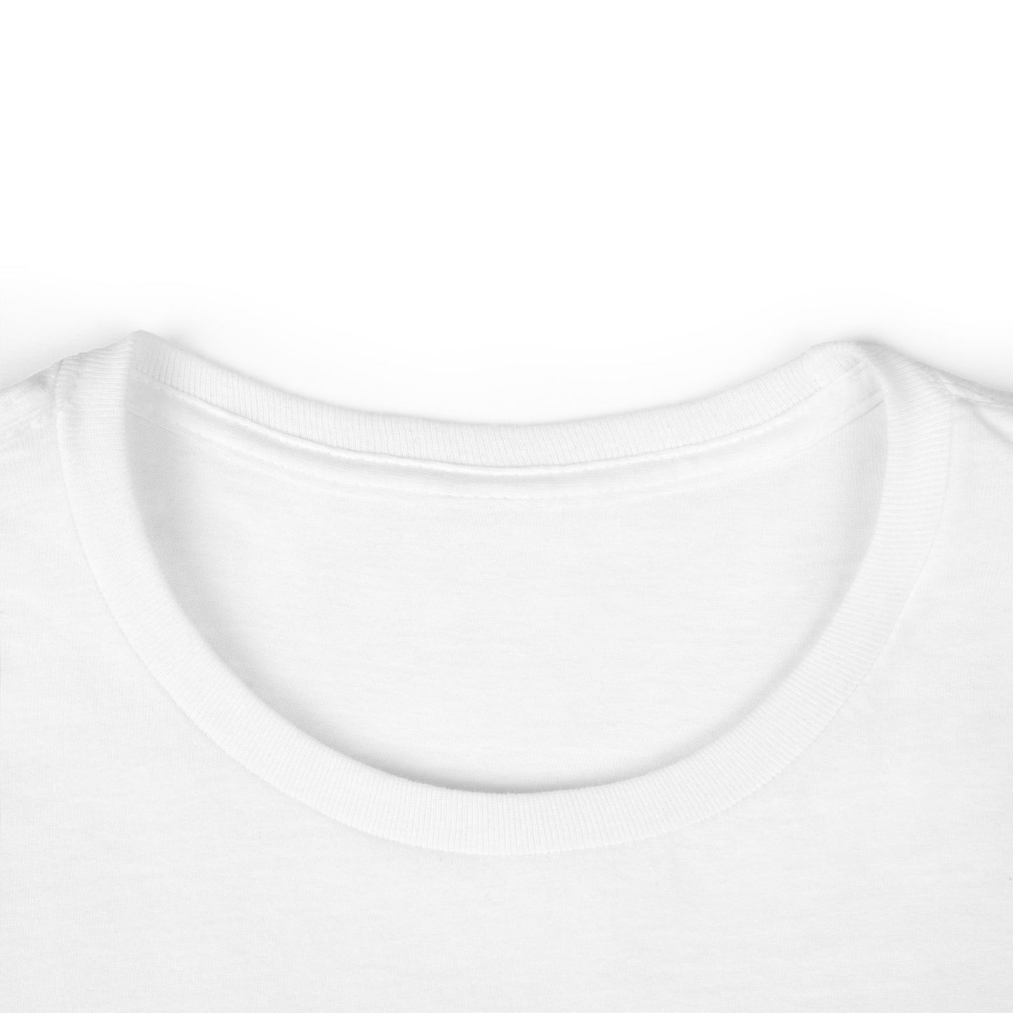 White crewneck T-shirt collar close-up with ribbed neckline