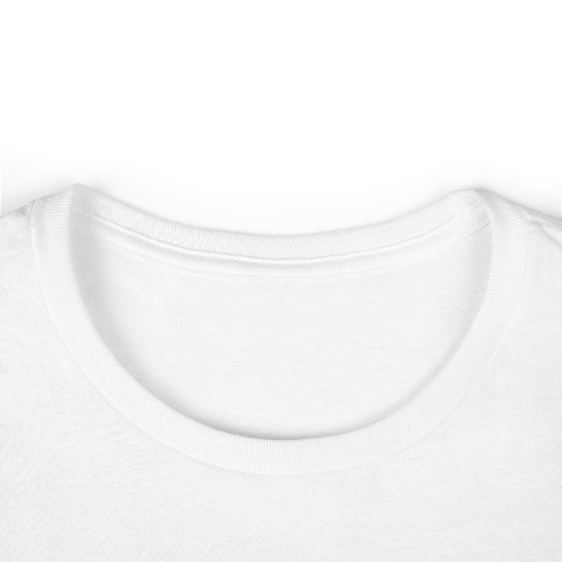 White crewneck T-shirt collar close-up with ribbed neckline