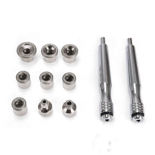 Diamond micro-carving tool attachments set with two metal handles and multiple caps