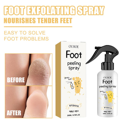 Foot peeling spray bottle with trigger nozzle and matching retail box