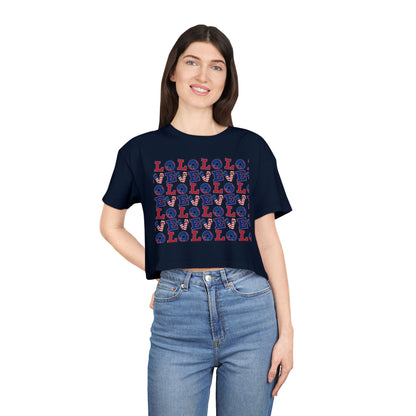 Crop top graphic tee, navy with multicolor LOL print front
