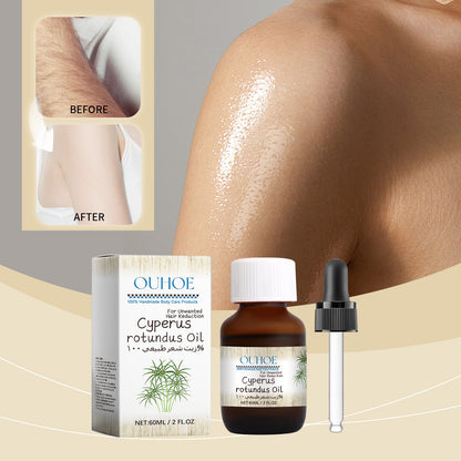 OUHOE Cyperus hair removal care oil set: box, amber bottle, pipette dropper