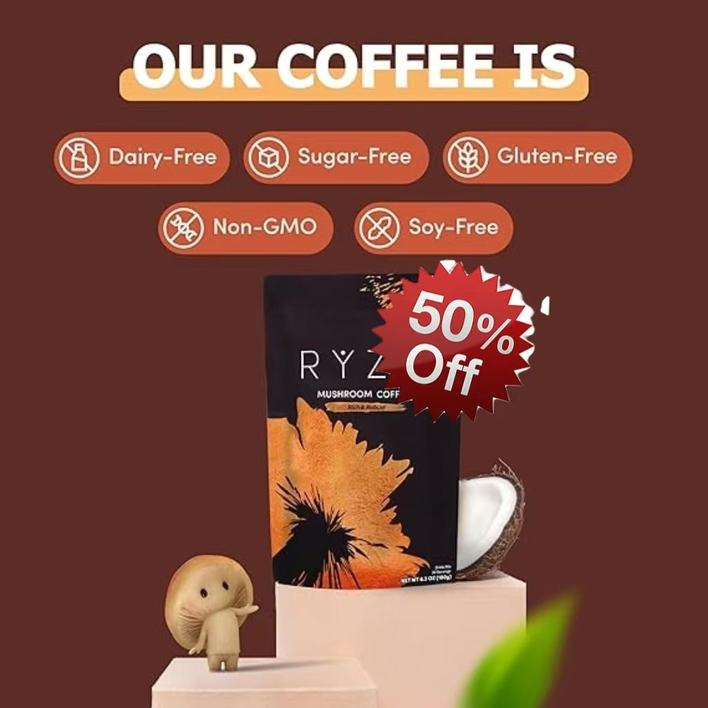 RYZE SUPERFOODS Mushroom Coffee Dark Roast, 6 Adaptogenic Mushrooms & Prebiotic Blend, Instant Coffee Supports Energy, Focus, Digestion & Immunity, Lions Mane & Turkey Tail, 30 Servings. - Renee Lane Company