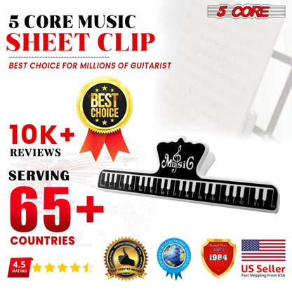 5Core Music Sheet Page Holder Clip Black Durable Plastic Music Score Fixed Clips - Renee Lane Company