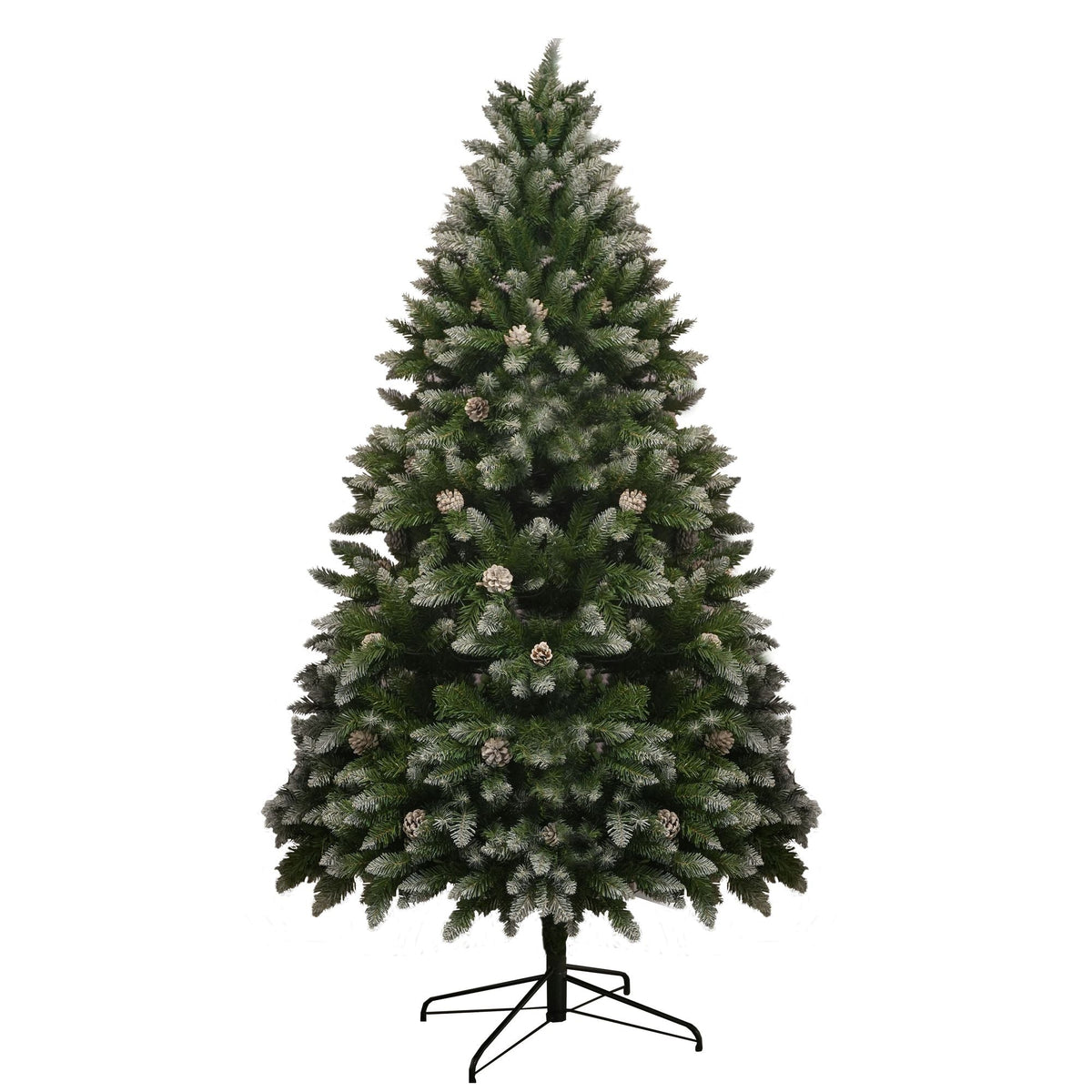 Artificial 5 ft Christmas tree with snow-dusted green branches and pinecones