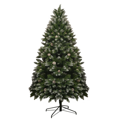 Artificial 5 ft Christmas tree with snow-dusted green branches and pinecones