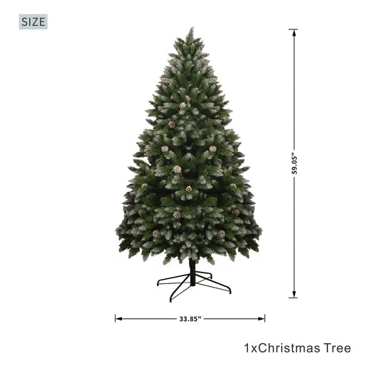 5FT PVC Christmas Tree, 619 Snow-Covered Branches Tips with Pinecones, Environmentally Friendly Artificial - Renee Lane Company