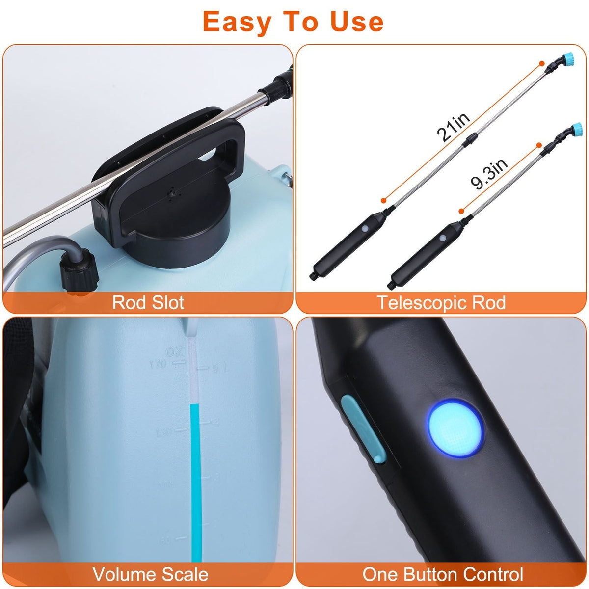 5L/1.3Gallon Electric Plant Sprayer Telescopic Rechargeable Garden Sprayer Automatic Handheld Sprayer with 3 Spray Spouts Shoulder Strap for Cleaning Sterilization - Renee Lane Company