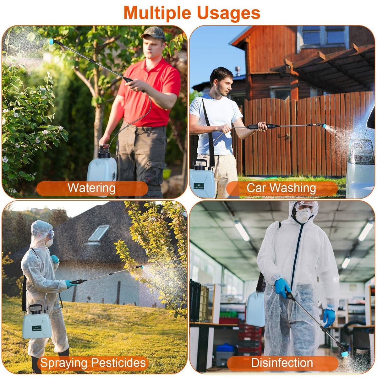 5L/1.3Gallon Electric Plant Sprayer Telescopic Rechargeable Garden Sprayer Automatic Handheld Sprayer with 3 Spray Spouts Shoulder Strap for Cleaning Sterilization - Renee Lane Company
