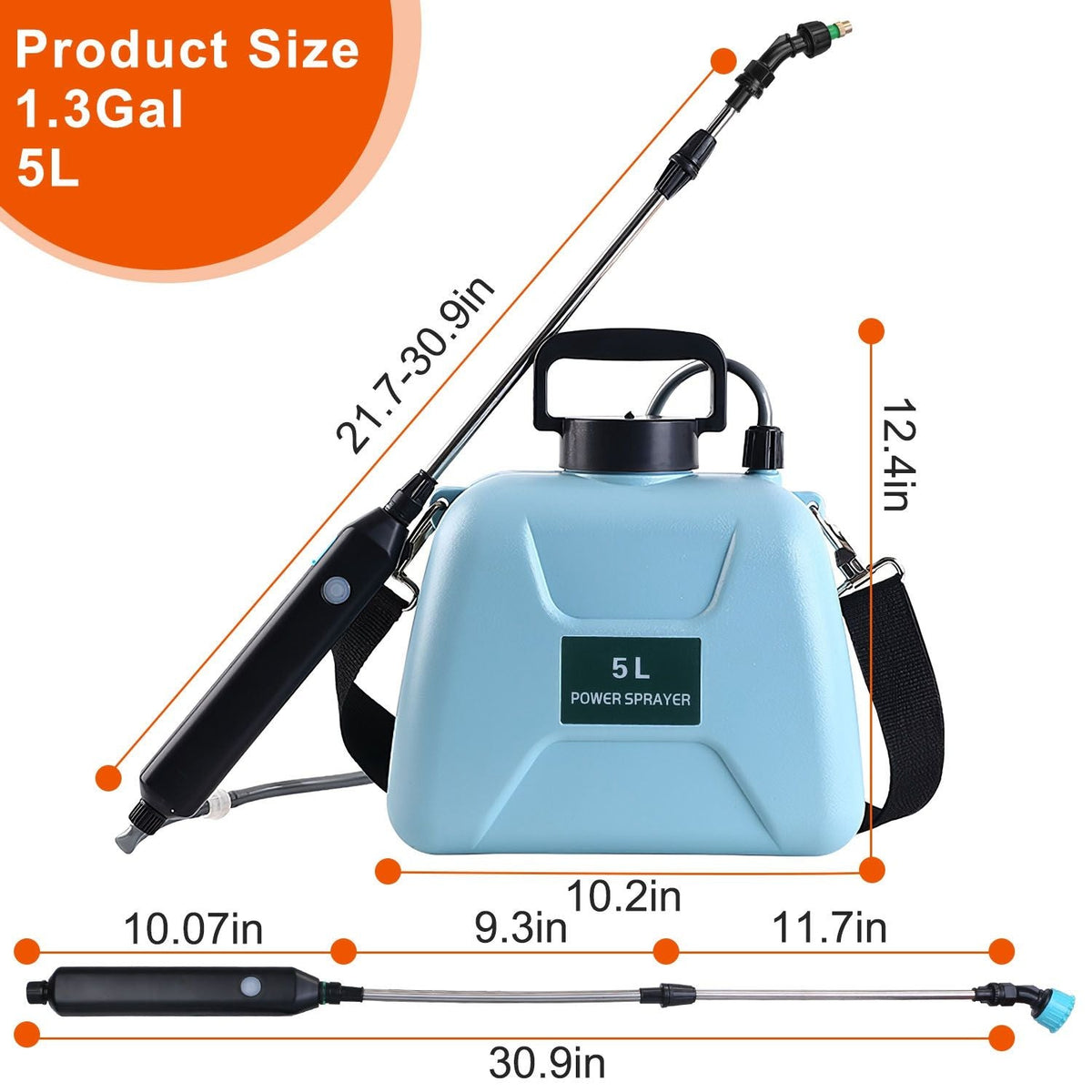 5L/1.3Gallon Electric Plant Sprayer Telescopic Rechargeable Garden Sprayer Automatic Handheld Sprayer with 3 Spray Spouts Shoulder Strap for Cleaning Sterilization - Renee Lane Company