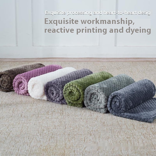 Dog fleece blanket set of rolled colors: purple, white, green, gray, blue