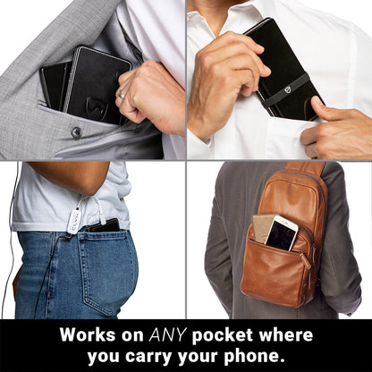 Phone shield worn on a belt with phone and card slots visible