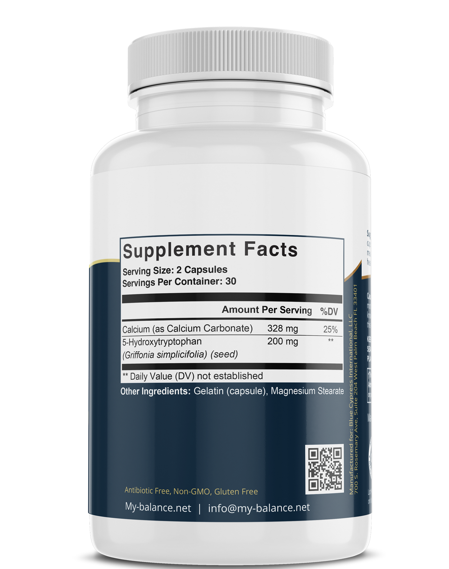 Dietary supplement bottle back label with Supplement Facts and 30 servings