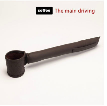 Coffee-brown car seat gap filler with cup holder end and long strap