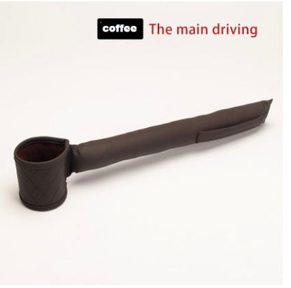 Coffee-brown car seat gap filler with cup holder end and long strap