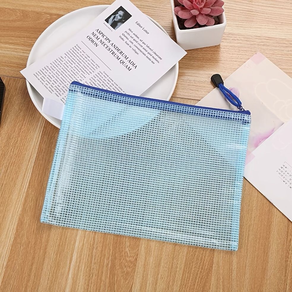 5pcs A5 Office Mesh Waterproof File Bag With Zipper Creative Students Stationery Pen Bag Office Transparent Information Bag Bill Storage Bag - Renee Lane Company