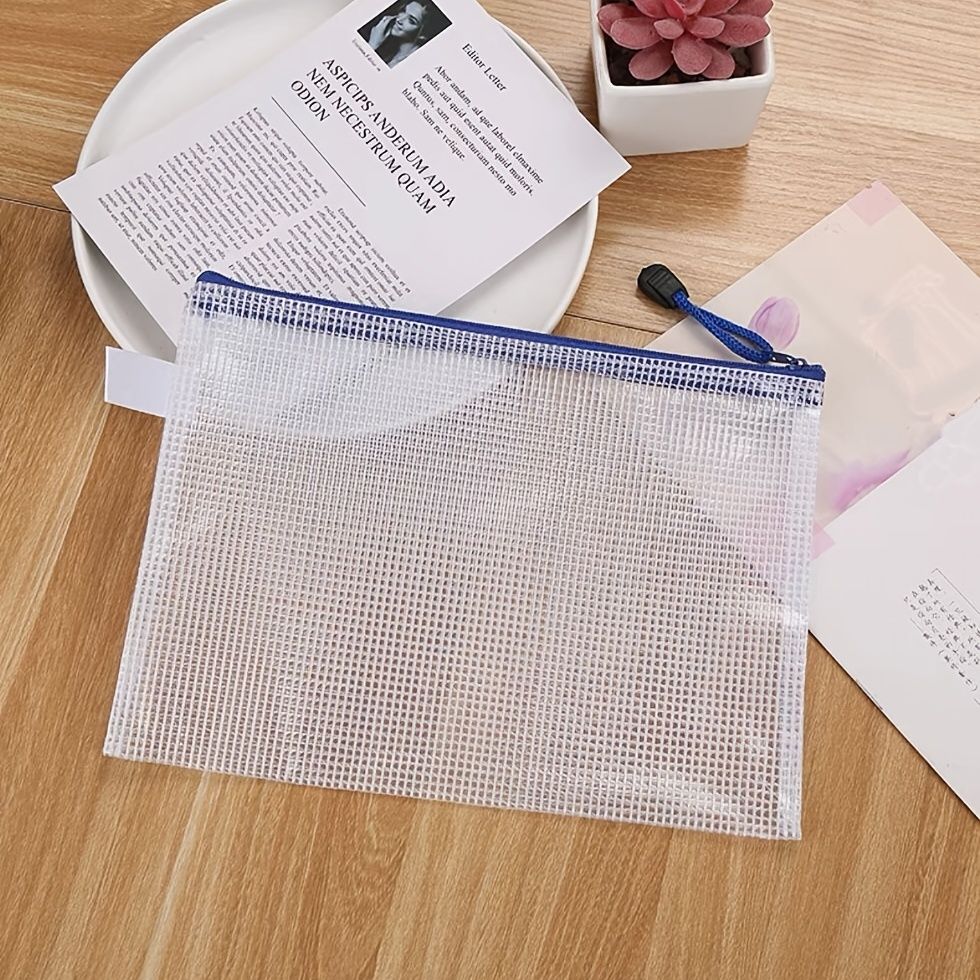 5pcs A5 Office Mesh Waterproof File Bag With Zipper Creative Students Stationery Pen Bag Office Transparent Information Bag Bill Storage Bag - Renee Lane Company