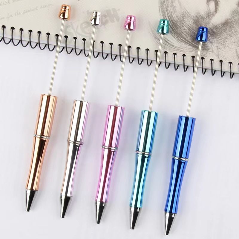 5pcs Electroplated Bead Pen Plastic Beadable Pen Bead Ballpoint Pen Assorted Bead Pen Shaft Black Ink Rollerball Pen For Kids Students Office School Supplies - Renee Lane Company