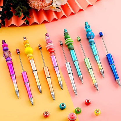 5pcs Electroplated Bead Pen Plastic Beadable Pen Bead Ballpoint Pen Assorted Bead Pen Shaft Black Ink Rollerball Pen For Kids Students Office School Supplies - Renee Lane Company