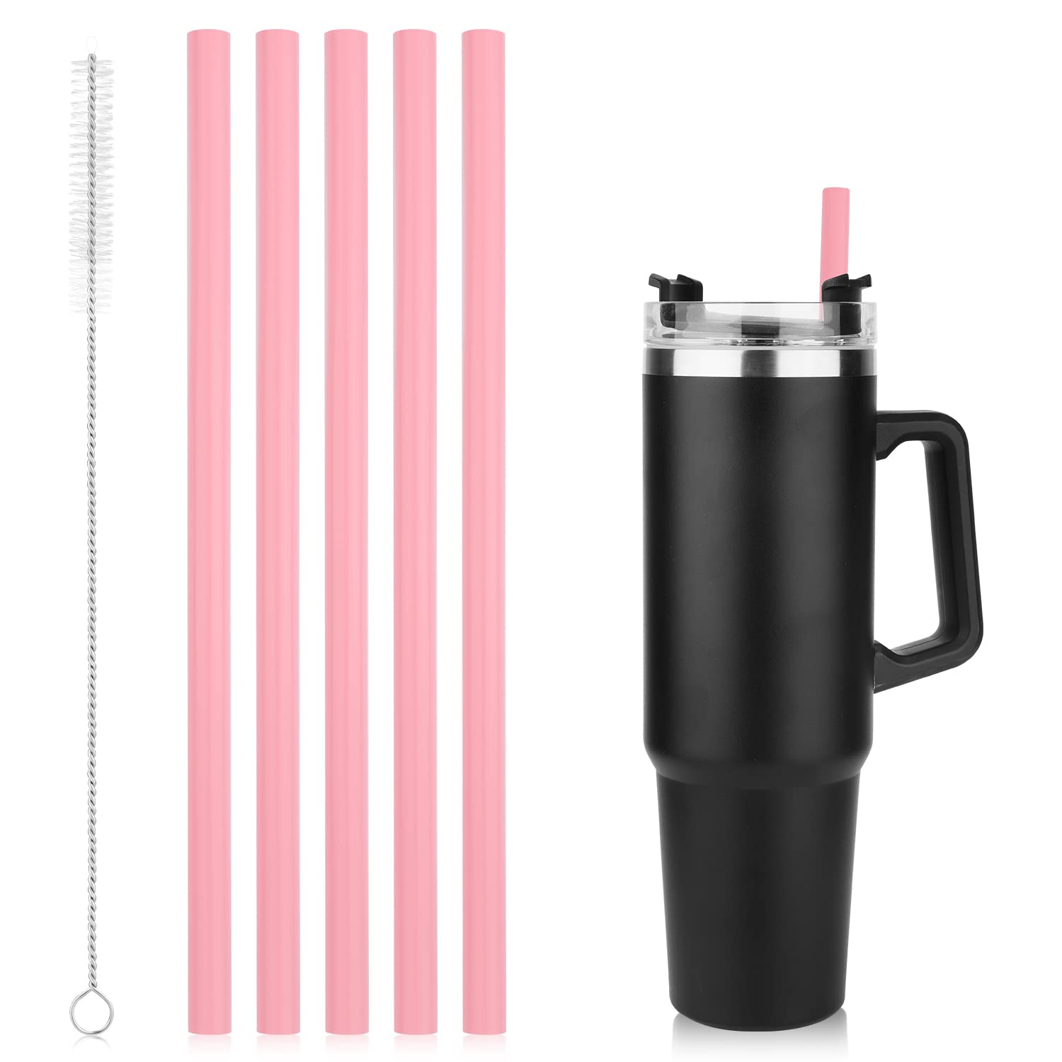 5pcs Replacement Straws for Stanley Adventure Travel Tumbler 40oz Silicone Straw with Cleaning Brush Reusable Straws for Stanley IceFlow Tumbler Stanley Flip Straw Tumbler (Pink) - Renee Lane Company