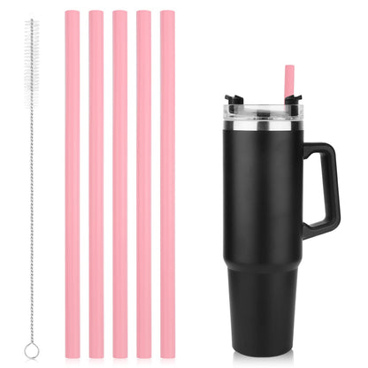 5pcs Replacement Straws for Stanley Adventure Travel Tumbler 40oz Silicone Straw with Cleaning Brush Reusable Straws for Stanley IceFlow Tumbler Stanley Flip Straw Tumbler (Pink) - Renee Lane Company