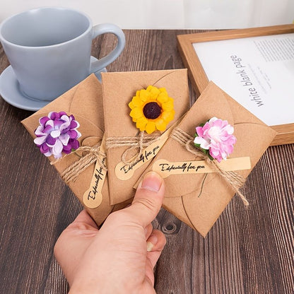 5pcs/set 3D Kraft Paper Envelope Card Flower Bandage Art Envelope Vintage Wedding Supplies - Renee Lane Company