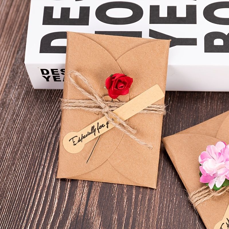 5pcs/set 3D Kraft Paper Envelope Card Flower Bandage Art Envelope Vintage Wedding Supplies - Renee Lane Company