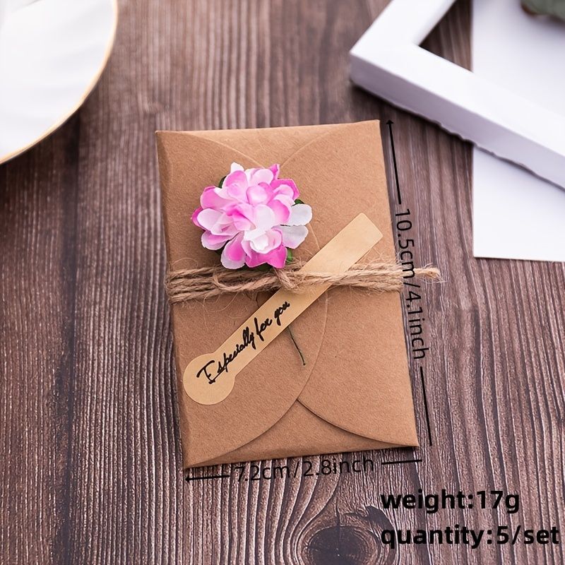 5pcs/set 3D Kraft Paper Envelope Card Flower Bandage Art Envelope Vintage Wedding Supplies - Renee Lane Company