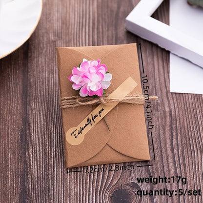 5pcs/set 3D Kraft Paper Envelope Card Flower Bandage Art Envelope Vintage Wedding Supplies - Renee Lane Company