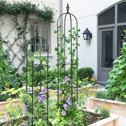 6.2ft Garden Obelisk Trellis; Lightweight Rustproof Plastic Coated Metal Tall Tower Trellis Stand - Renee Lane Company