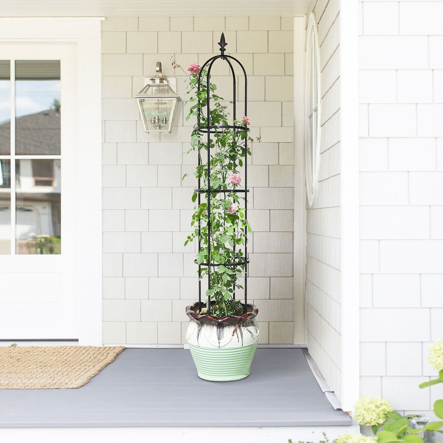 6.2ft Garden Obelisk Trellis; Lightweight Rustproof Plastic Coated Metal Tall Tower Trellis Stand - Renee Lane Company