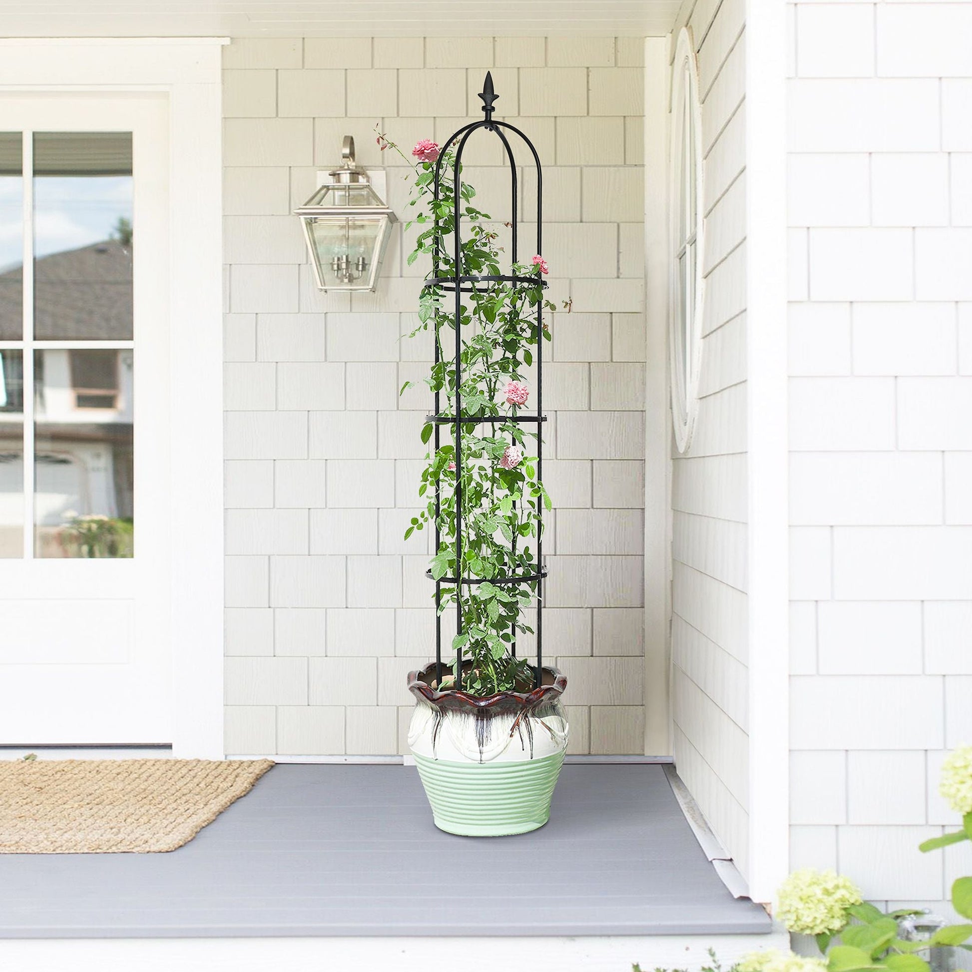 6.2ft Garden Obelisk Trellis; Lightweight Rustproof Plastic Coated Metal Tall Tower Trellis Stand - Renee Lane Company
