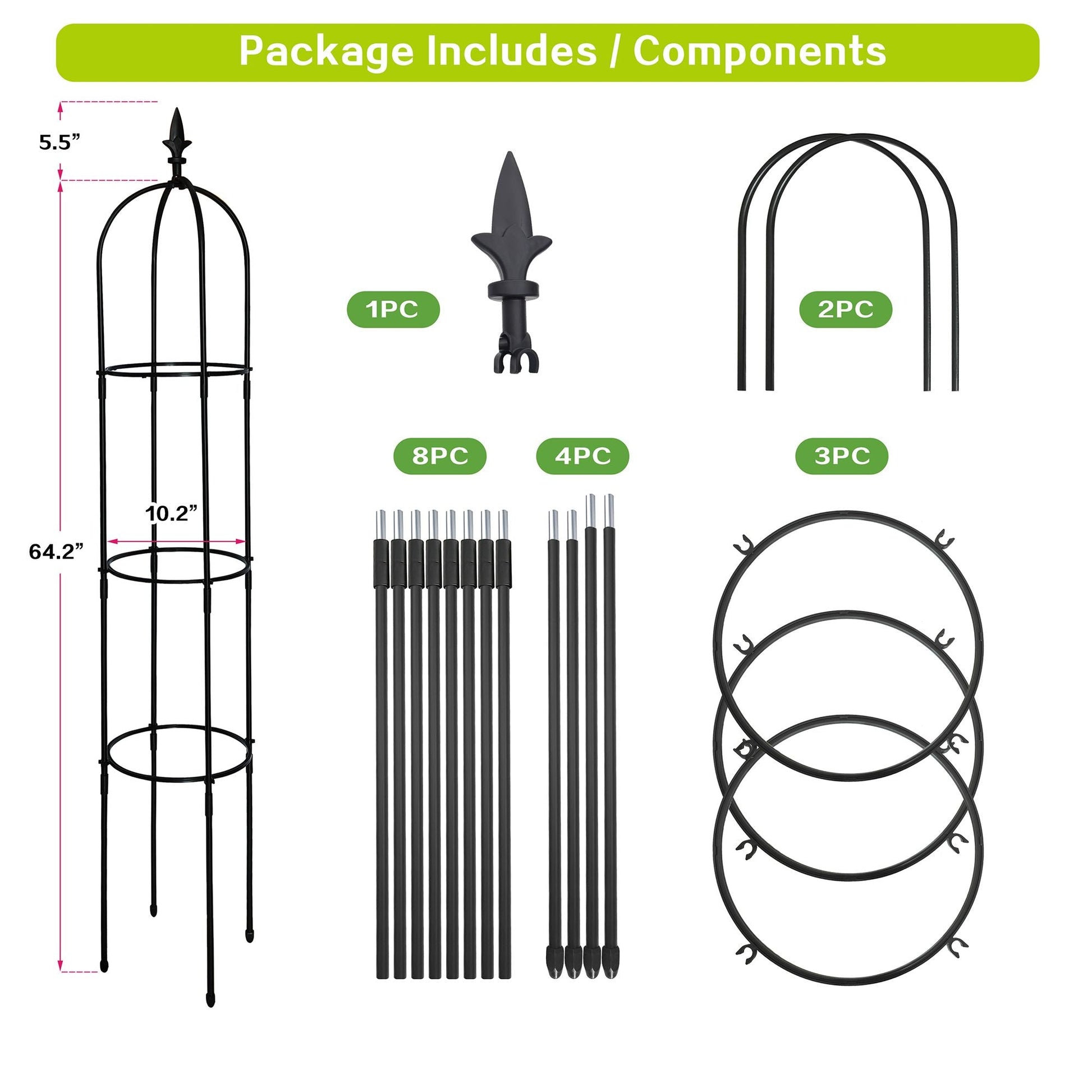 6.2ft Garden Obelisk Trellis; Lightweight Rustproof Plastic Coated Metal Tall Tower Trellis Stand - Renee Lane Company