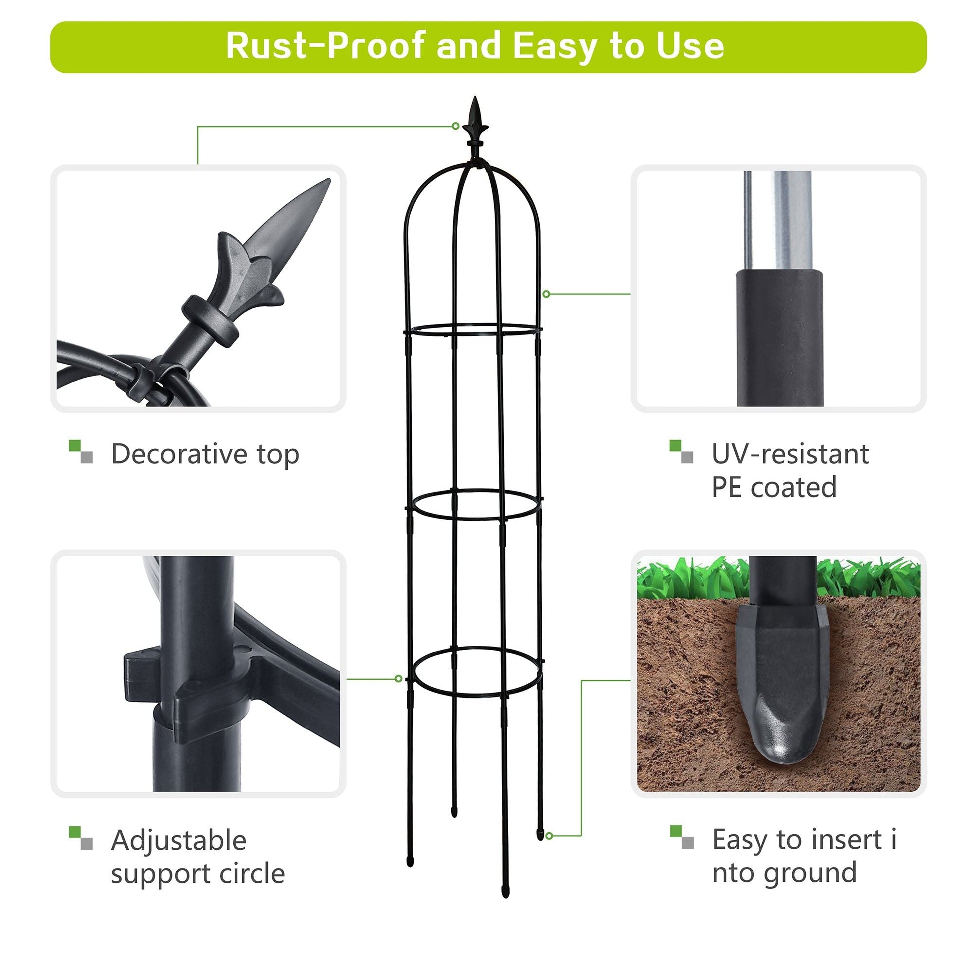 6.2ft Garden Obelisk Trellis; Lightweight Rustproof Plastic Coated Metal Tall Tower Trellis Stand - Renee Lane Company