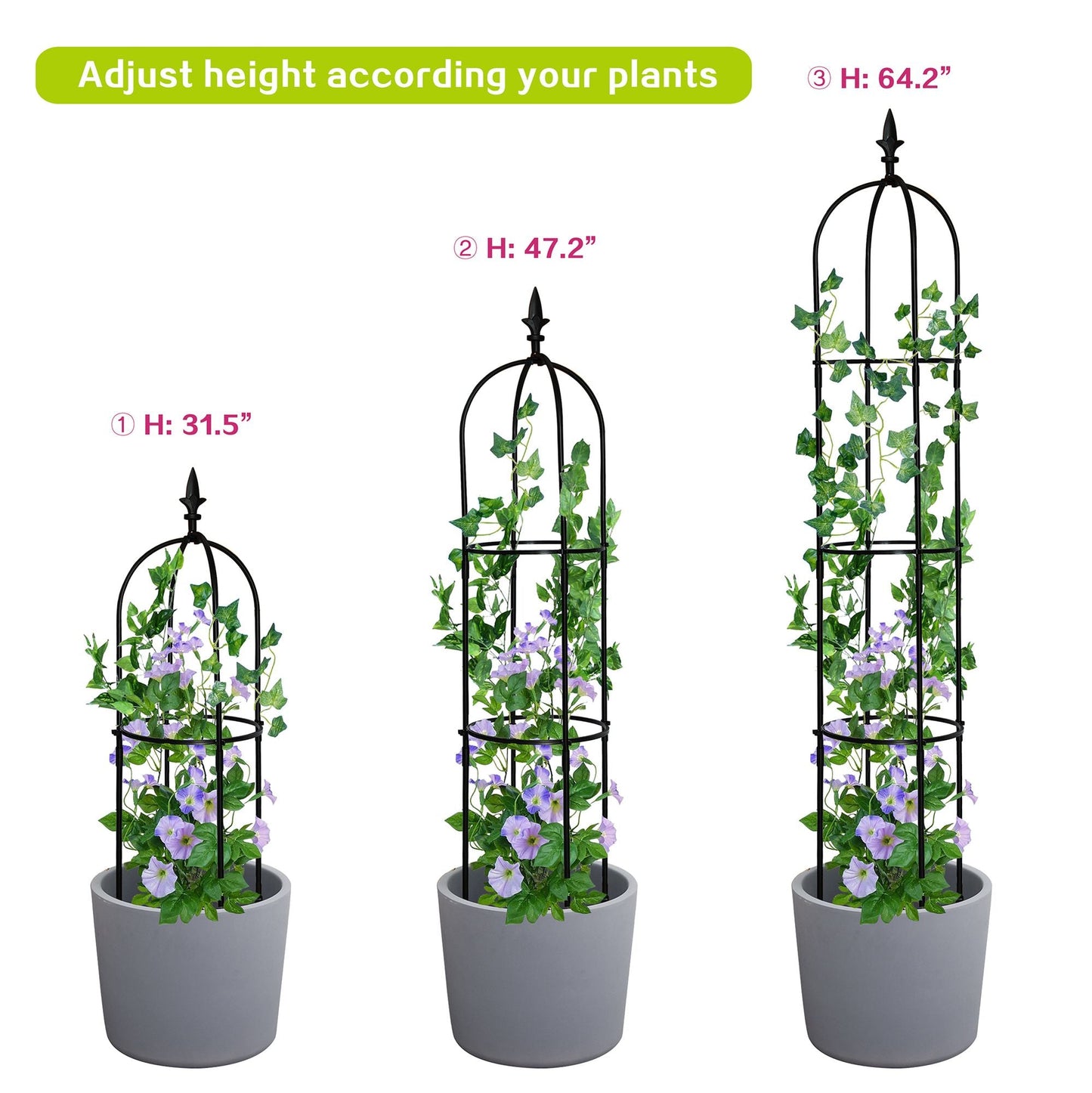 6.2ft Garden Obelisk Trellis; Lightweight Rustproof Plastic Coated Metal Tall Tower Trellis Stand - Renee Lane Company