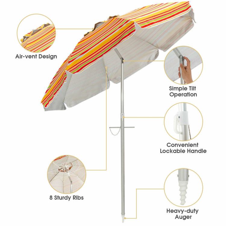 6.5 Feet Beach Umbrella with Carry Bag without Weight Base - Renee Lane Company