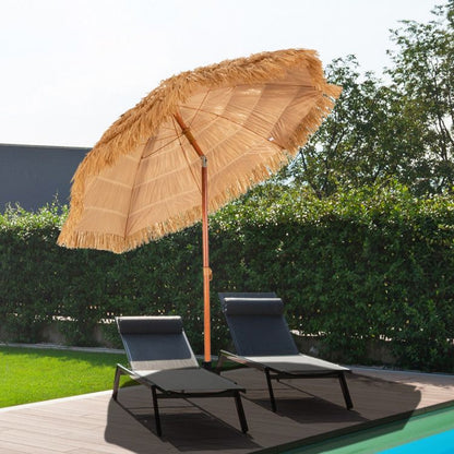 6.5 Feet Portable Thatched Tiki Beach Umbrella with Adjustable Tilt - Renee Lane Company