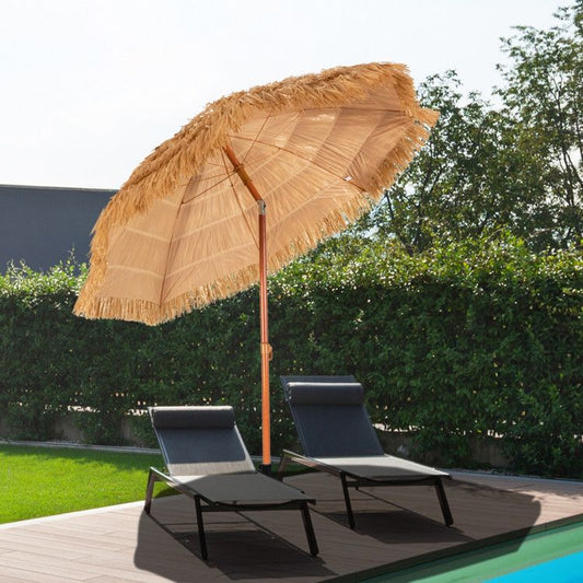 6.5 Feet Portable Thatched Tiki Beach Umbrella with Adjustable Tilt - Renee Lane Company
