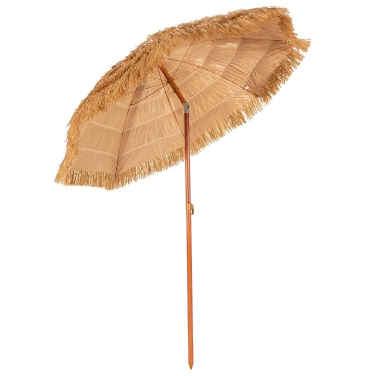 6.5 Feet Portable Thatched Tiki Beach Umbrella with Adjustable Tilt - Renee Lane Company