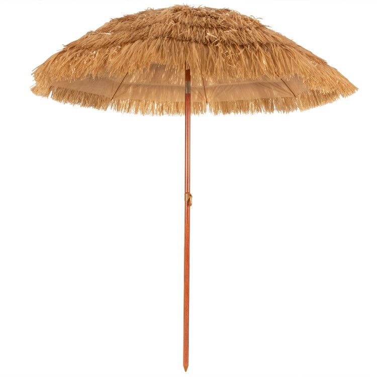 6.5 Feet Portable Thatched Tiki Beach Umbrella with Adjustable Tilt - Renee Lane Company