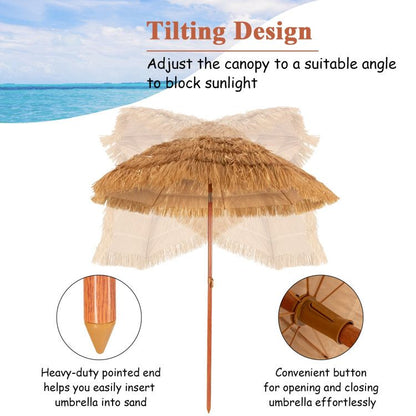 6.5 Feet Portable Thatched Tiki Beach Umbrella with Adjustable Tilt - Renee Lane Company