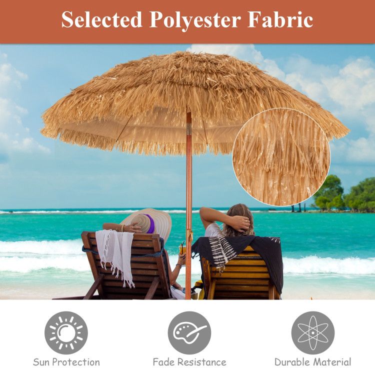 6.5 Feet Portable Thatched Tiki Beach Umbrella with Adjustable Tilt - Renee Lane Company