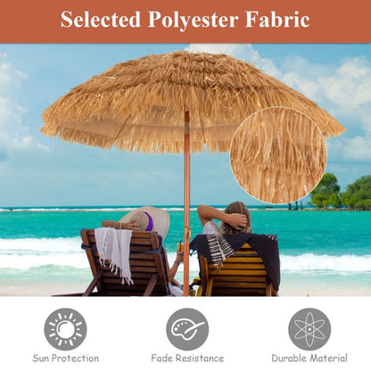 6.5 Feet Portable Thatched Tiki Beach Umbrella with Adjustable Tilt - Renee Lane Company